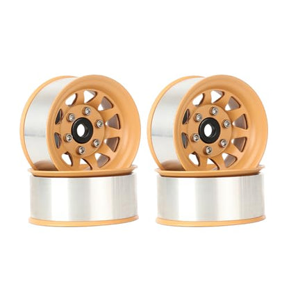 4PCS 1.55 Inch Aluminum Alloy Metal 10Holes Beadlock Wheel Rim Hubs Replacement Accessory for Tamiya AX90069 D90 TF2 CC01 CC02 1/10 RC Crawler Car Upgrade Parts(A-Yellow) - color: A-yellow