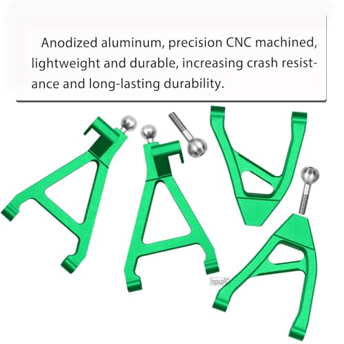 Rear Upper Lower Suspension A-Arms Upgrades Part for 1/16 Mini Slash,4PCS Aluminum Rear Upper & Rear Lower Arms Hops Ups for 1/16 Mini Slash （70054-1）,Green
