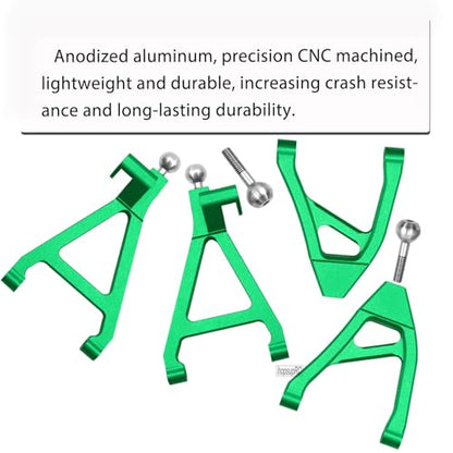 Rear Upper Lower Suspension A-Arms Upgrades Part for 1/16 Mini Slash,4PCS Aluminum Rear Upper & Rear Lower Arms Hops Ups for 1/16 Mini Slash （70054-1）,Green