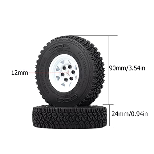 4PCS/Set 1.55 Inch Beadlock Metal Wheel Rim Rubber Tires Compatible with 1/10 RC Crawler Car Axial AX90069 D90 TF2 Tamiya CC01 LC70 (White) - color: White