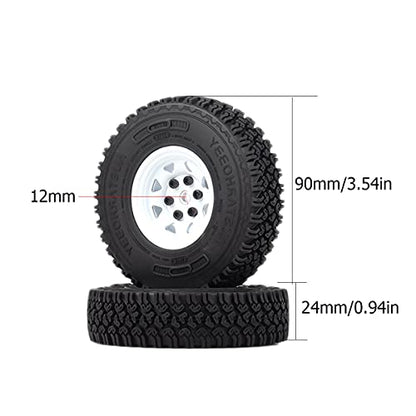 4PCS/Set 1.55 Inch Beadlock Metal Wheel Rim Rubber Tires Compatible with 1/10 RC Crawler Car Axial AX90069 D90 TF2 Tamiya CC01 LC70 (White) - color: White