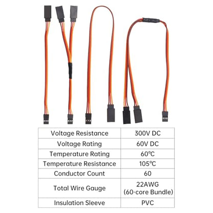 12Pcs 60-Core Servo Extension Cable and Y Harness Splitter Kit | Fit for RC Cars Trucks Airplanes Servo Receiver Connection.Include 15 cm and 30 cm JR Y harnesses,15 cm and 30 cm servo cable