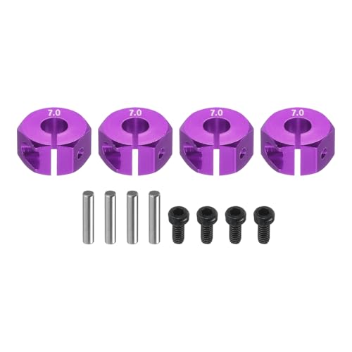MECCANIXITY Aluminum 12mm Wheel Hex Hubs Drive Adapters Purple 7mm Thickness with Screws and Pins for RC Car Upgrade Replacement Parts 4Pcs
