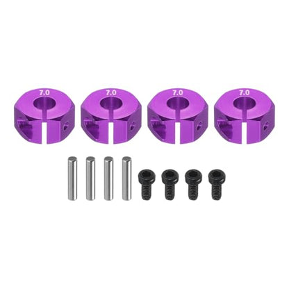 MECCANIXITY Aluminum 12mm Wheel Hex Hubs Drive Adapters Purple 7mm Thickness with Screws and Pins for RC Car Upgrade Replacement Parts 4Pcs