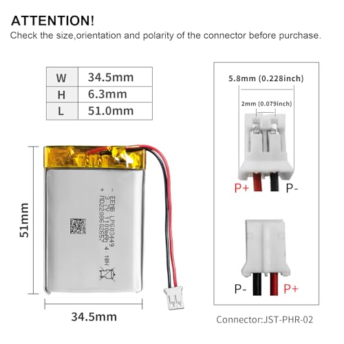 EEMB 4PACK Lipo Battery 3.7V 1100mAh 603449 Rechargeable Wire JST 2.0mm