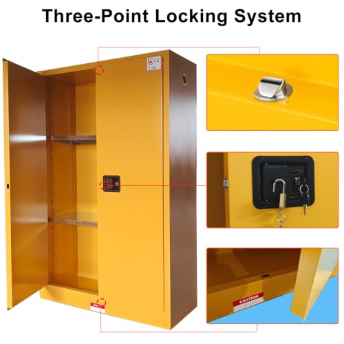 Flammable Liquid Storage Cabinet 43" x 18" x 65" Safety Hazardous Lockers | 45 Gal Fire Proof Safe, Double Wall Steel, 2 Manual Doors, Dual Locks, 2 Adjustable Shelves, For Gasoline Liquid Chemical - size: 43"*18"*65"