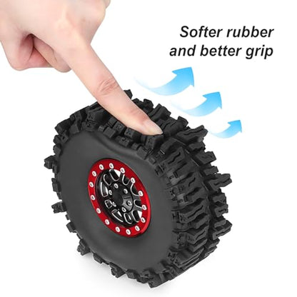 HobbyPark 1.9 Beadlock Wheels for TRX4 Axial SCX10 II III RR10 Wraith Redcat Gen 8 Gen 7 RC4WD 1/10 Scale RC Crawler Car (Red Ring w/Tires) - color: Red Ring W/Tires