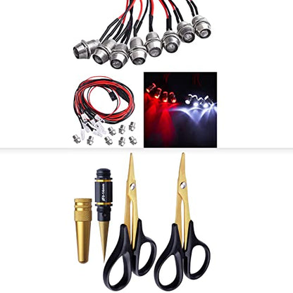 RC Body Reamer w/Curved & Straight Scissor & RC LED Light 8Leds for Traxxas Slash Rustler Axial SCX10 Redcat Arrma RC Cars