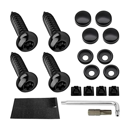 YALOK Anti Theft License Plate Screws, M6 Mounting Kit, Black Set 4 | stainless steel hardware, rust-resistant finish, tamper-resistant fasteners, includes nuts and caps, front or rear mounting - color: AT-Black, size: 4PCS