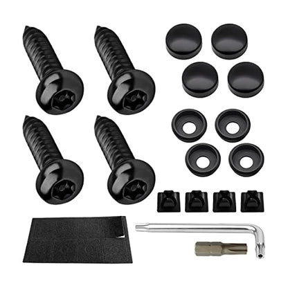 YALOK Anti Theft License Plate Screws, M6 Mounting Kit, Black Set 4 | stainless steel hardware, rust-resistant finish, tamper-resistant fasteners, includes nuts and caps, front or rear mounting - color: AT-Black, size: 4PCS