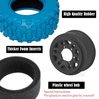 RC F/R Wheels and Tires Set w/Detachable Replace Running on Off-Road Tire RC Wheel Hex for 1/10 Slash 4WD 4×4 2WD/Arrm a Senton/Axia1/Rc 4wd/Redca t,12mm/14mm/17mm Hex,Black-Navy Blue（4PCS - color: Black-navy Blue(rc Wheels Tires)