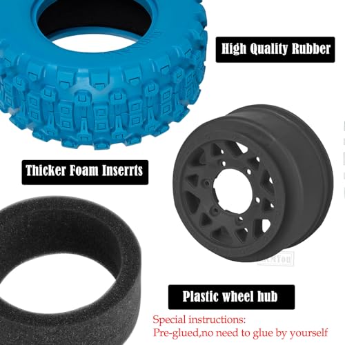 RC F/R Wheels and Tires Set w/Detachable Replace Running on Off-Road Tire RC Wheel Hex for 1/10 Slash 4WD 4×4 2WD/Arrm a Senton/Axia1/Rc 4wd/Redca t,12mm/14mm/17mm Hex,Black-Navy Blue（4PCS - color: Black-navy Blue(rc Wheels Tires)
