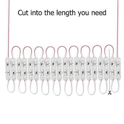 Lulin 100PCS Waterproof Super Bright Led Module Strip Lights White, 53FT DC12V 3 LED Module White for Letter Sign Advertising Sign with Tape Adhesive Backside - size: 1.2W-100PCS