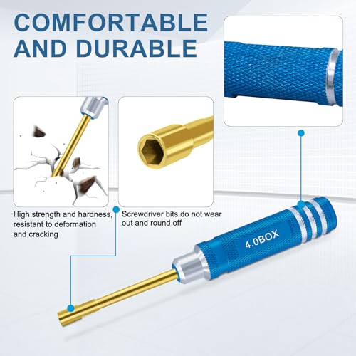 Hex Nut Screwdriver Set 2.0mm 2.5mm 3.0mm 3.5mm 4.0mm 4.5mm 5.0mm Hexagonal Head Nut Driver for Axial SCX24 Wheel Fixing 7PCS Screwdrivers for RC Models Car Boat Helicopter - color: Blue