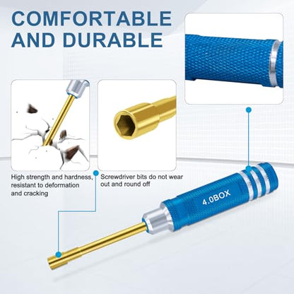 Hex Nut Screwdriver Set 2.0mm 2.5mm 3.0mm 3.5mm 4.0mm 4.5mm 5.0mm Hexagonal Head Nut Driver for Axial SCX24 Wheel Fixing 7PCS Screwdrivers for RC Models Car Boat Helicopter - color: Blue