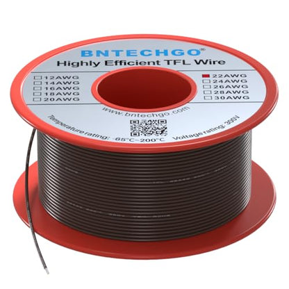 BNTECHGO 22AWG FEP Teflon Coated Wire Brown 50ft Tin-Plated Copper | 22 Gauge Strands Wire High-Temp FEP Insulation, -65°C to 200°C Rated, Aerospace Wiring, Medical Wiring, Scientific Equipment - size: 50ft Brown