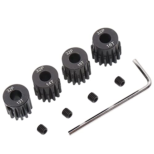4PCS Metal Steel 32P 5mm Pinion Gear Set 13T 14T 15T 16T with Hex Key for RC Cars(Compatible with 0.8 Metric Pitch)