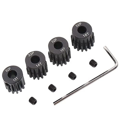 4PCS Metal Steel 32P 5mm Pinion Gear Set 13T 14T 15T 16T with Hex Key for RC Cars(Compatible with 0.8 Metric Pitch)