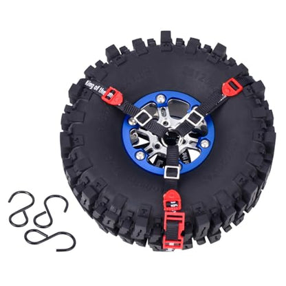 Y Strap for Spare Tire,1/10 Scale RC 3-Point Adjustable Spare Tire Tie Down Strap fit for Traxxas UDR TRX-4 Axial 90048 RR10 1.9" 2.2" Tire Roof Rack Accessories 3 Way Ratchet Strap Tie Down (Black) - color: Black