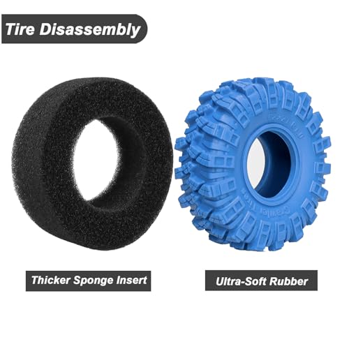 1.0 Tires RC Crawler Tires 62 * 21mm Super Soft Sticky 1.0 Crawler Tyre with Foam Insert for 1/18 TRX4M 1/24 SCX24 FCX24 Upgrade (4PCS) (Blue) - color: Blue