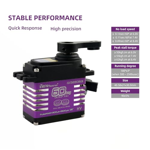 Digital Servo Motor, 60KG High Torque, 5.0-7.4V Brushless, Metal Gear with Servo Arms (180 Degree) - style: 180 Degree