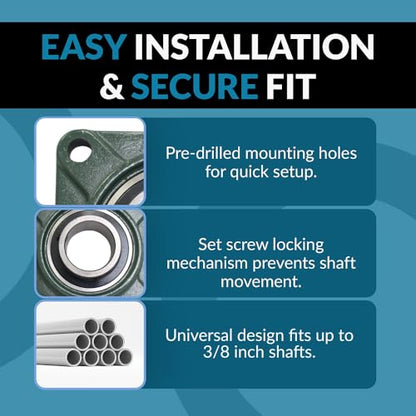 PGN UCF202-10 (4 Pack) Square Flange Bearing 5/8" Bore - size: 4, style: UCF202-10