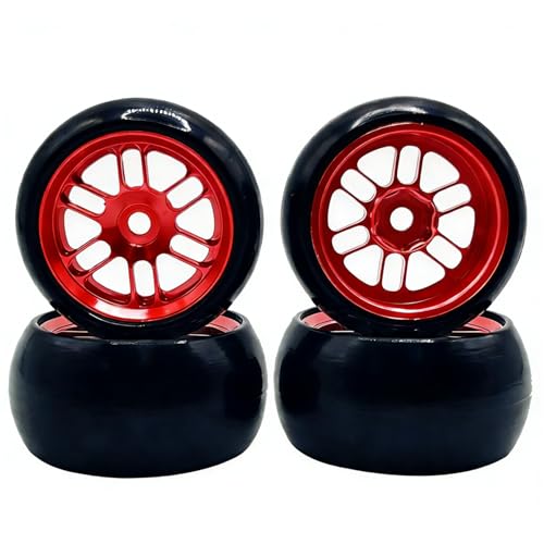 4PCS Finished Flat Running Drift Tires and Wheels 7MM Hexagon for 1/24 Losi Micro B Upgrades and 1/28 Losi Micro T Upgrades (New b Red) - color: New B Red