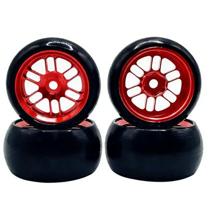 4PCS Finished Flat Running Drift Tires and Wheels 7MM Hexagon for 1/24 Losi Micro B Upgrades and 1/28 Losi Micro T Upgrades (New b Red) - color: New B Red