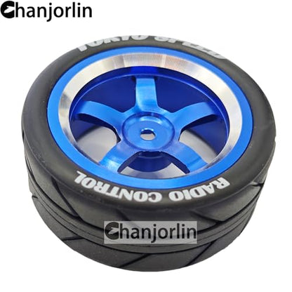 1/10 On Road Racing Tires And 5-Spoke Aluminum Wheels 12mm Hex OD 2.56" RC Touring Tyres For 1:10 Rally Street Drift Car Tamiya TT01 TT02 XV01 A959 PTG2 KYOSHO HSP Traxxas 4PCS (Blue) - color: Blue