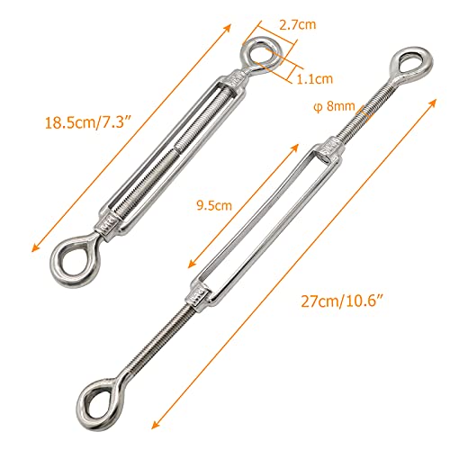 M8 Eye & Eye Turnbuckle, 304 Stainless Steel Turnbuckle Heavy Duty Wire Rope Tension 6 Pcs - style: Eye & Eye-M-8