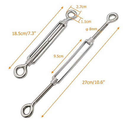 M8 Eye & Eye Turnbuckle, 304 Stainless Steel Turnbuckle Heavy Duty Wire Rope Tension 6 Pcs - style: Eye & Eye-M-8