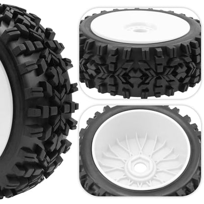 ShareGoo RC Hobby OD 4.72" 1/8 Scale RC Buggy Wheels & Rubber Tires 17mm Hex Rims Compatible with Arrma Typhon 3S 6S Kyosho Losi 8IGHT Traxxas Redcat HSP HPI 1/8 Scale Off Road Car Buggy (White) - color: White