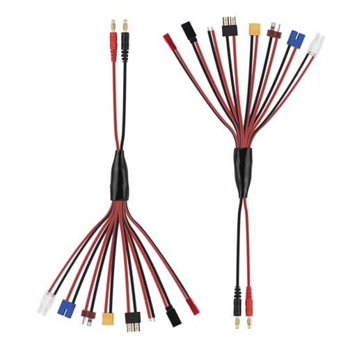SIM&NAT RC Lipo Battery Charger Adapter Connector Splitter Cable, 8 in 1 Octopus Convert Wire to 4.0mm Banana Plug Compatible with TRX, Tamiya, EC3, JST, Futaba, XT60, T- Dean, Pack of 2 - style: Pack of 2
