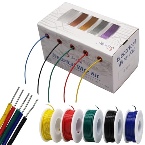 22 AWG Gauge Hook Up Wire Kit - 5 Colors 26.2ft Each Tinned Copper PVC Solid Core Wire (300V, 1007 Standard) for Automotive, Electronics, DIY Projects - color: 1007-Solid-wire, size: 22AWG