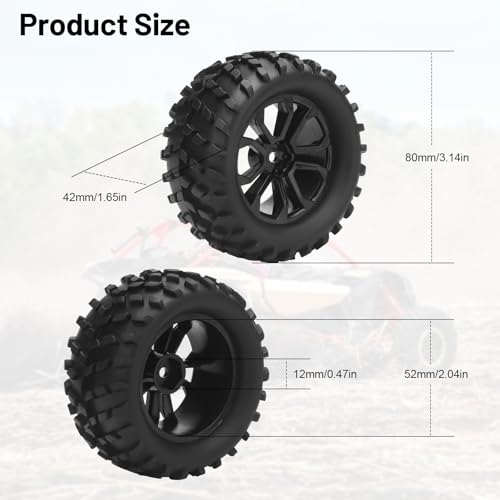 RC Car Tires and Wheels, daitoku 12mm Hex RC Truck Tires for TRAXXAS AXIAL Rlaarlo MJX HBX WL TRAXXAS 1/16 E-Revo HSP 94186 16208 16209 16210 WLtoys 144001 HBX2105A 3101A 1/14 1/16 Truck