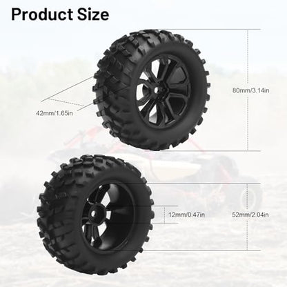 RC Car Tires and Wheels, daitoku 12mm Hex RC Truck Tires for TRAXXAS AXIAL Rlaarlo MJX HBX WL TRAXXAS 1/16 E-Revo HSP 94186 16208 16209 16210 WLtoys 144001 HBX2105A 3101A 1/14 1/16 Truck