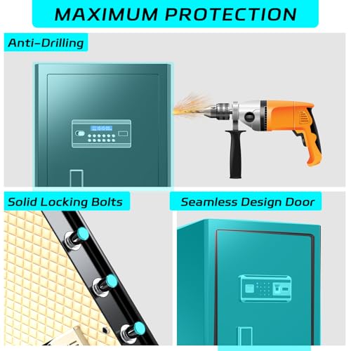 6.5 Cuft Biometric Safe,Home Safe with Fireproof Waterproof Bag,Anti-Theft Digital Security Lock Box with Smart Alert System,Removable Shelf,Built-in Drawer,Personal Document Safes for Money Jewelry - size: 6.5 CuFt