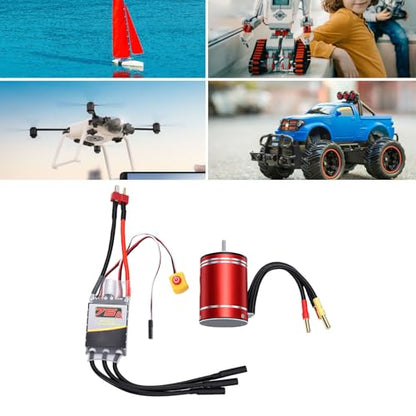 Drfeify Brushless Motor and ESC, 2800KV Sensorless Motor 3.17mm Shaft with 75A Speed Controller Set for 1/10 Scale RC Cars Boats