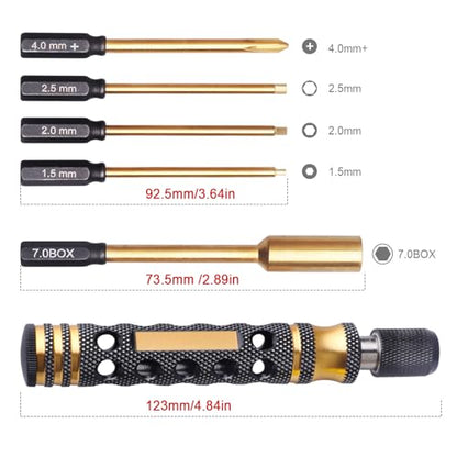 1.5mm 2m 2.5mm Hex Bit Set Allen Wrench Drill Bits Hex Nut Driver 7mm, Phillips Screwdriver Bit, with Handle and Wheel Wrench for 1/10 Scale RC Cars Trucks Models