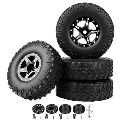 Hobbypark 1.0 Beadlock Wheels Tires 53x17mm Soft Rubber with Foam & Brass Wheel Hex Weight for AX24 SCX24 FCX24 Enduro24 1/24 Scale RC Crawler Car, Set of 4