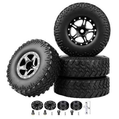 Hobbypark 1.0 Beadlock Wheels Tires 53x17mm Soft Rubber with Foam & Brass Wheel Hex Weight for AX24 SCX24 FCX24 Enduro24 1/24 Scale RC Crawler Car, Set of 4