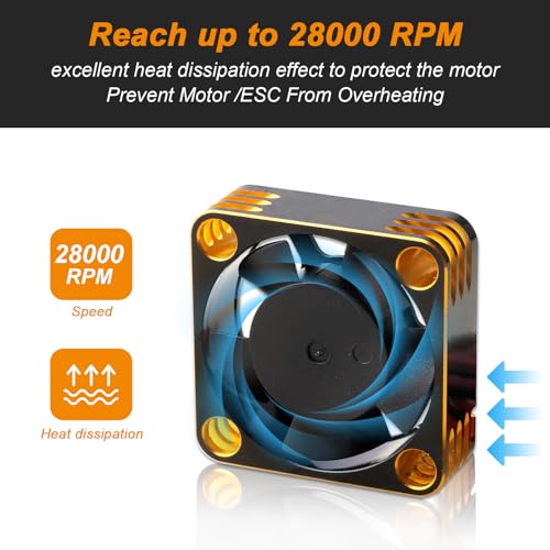 HobbyPark RC Brushless Motor Cooling Fan ESC Cooling Fan for RC Car 1/8 1/10 1/12 Scale 540 550 Brushless Motors (Black-Gold) - color: Black-Gold