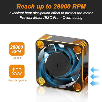 HobbyPark RC Brushless Motor Cooling Fan ESC Cooling Fan for RC Car 1/8 1/10 1/12 Scale 540 550 Brushless Motors (Black-Gold) - color: Black-Gold