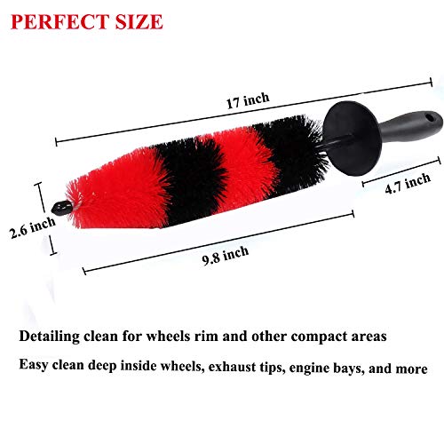 Car Wash Brush with Long Handle, Car Detailing Kit, Wheel Brush 7 Packs | Wheel Cleaner Brush, 17 In Long Wheel Brush, Soft Cleaning Tire Brush, 5 Car Detailing Brush Set (Red & Blue) - color: Red