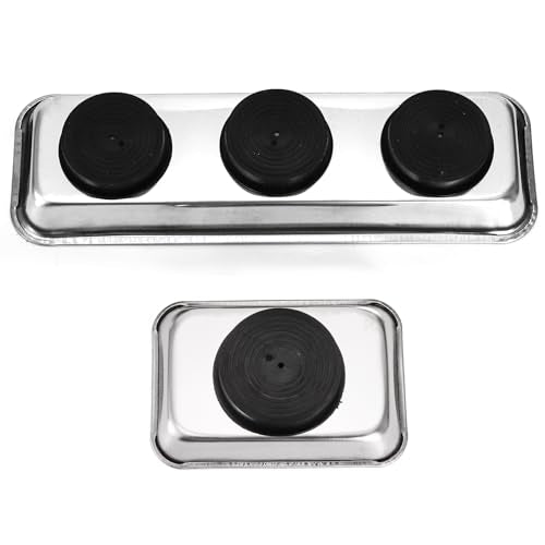 Okllen Set of 6 Small Magnetic Parts Trays, Stainless Steel Magnetic Tray Set for Mechanic's, Extra Strong Magnetic Tool Trays Holder for Socket Screw Nuts Bolts Metal Parts, 8"x2.5"/3.6"x2.5"