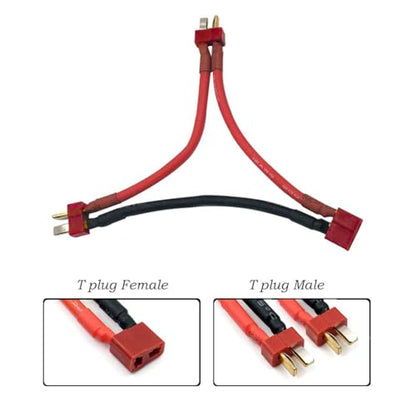 FLY RC 2pcs T Serial Series Connector 1 Female to 2 Male T Plug in Series Power Connector Adapter with 12cm Wire for RC Quadcopter Multirotor - style: T Series Connector