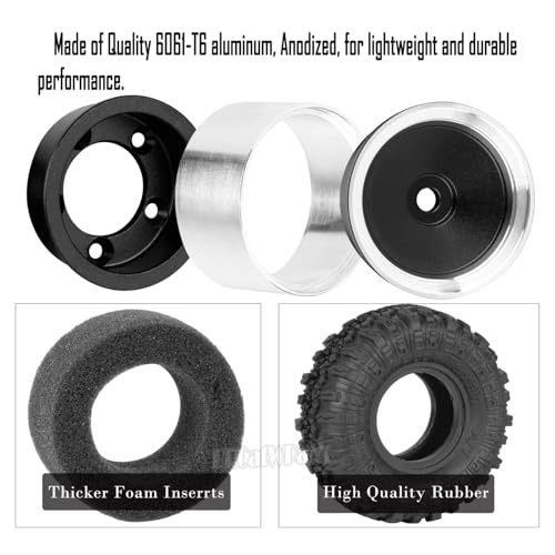 RC 1.0" Wheels and Tires for 1/18 TRX4M,1/24 SCX24 RC Crawler Car,RC Off Road Buggy Rally Truck Wheel and Tires,1.0 Alloy Wheel Rims & Rubber Tires,w/Foam Inserts,7mm Hex Rim,4PCS-(A) - style: 1.0 - (A-Gravel Tires)