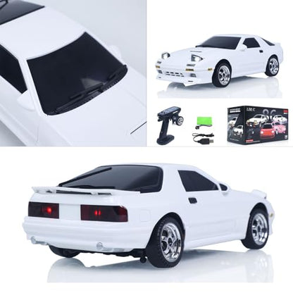 US in Stock, LDRC 1/18 Rx7 RC Racing Car RWD Gyroscope Wireless Control Drift Vehicles LD1802 Light System Motor Servo ESC for Hobby Grade Model, Birthday Gift(White) - color: White