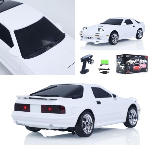 US in Stock, LDRC 1/18 Rx7 RC Racing Car RWD Gyroscope Wireless Control Drift Vehicles LD1802 Light System Motor Servo ESC for Hobby Grade Model, Birthday Gift(White) - color: White