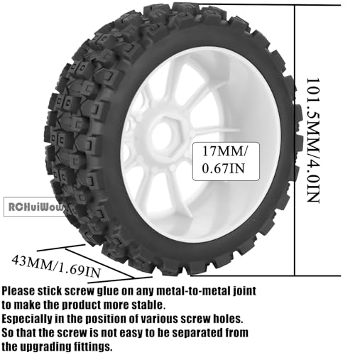 RC Buggy Tires 17mm Hex Wheels and Tires for 1/8 Scale Car Typhon 3S 6S,HSP Off-Road,Kyosho MP10,1/8 Scale RC Buggy Wheels & Rubber Tires,White - color: White(4pcs)